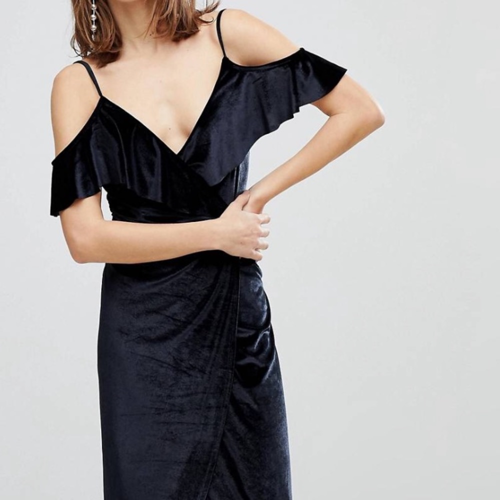 asos black velvet wrap dress